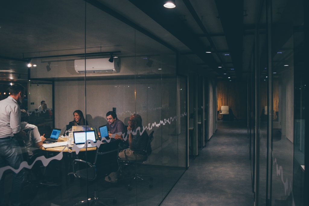 A group of people having a meeting